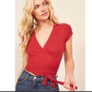 Reformation Flora Wrap Top Cherry Red Size L